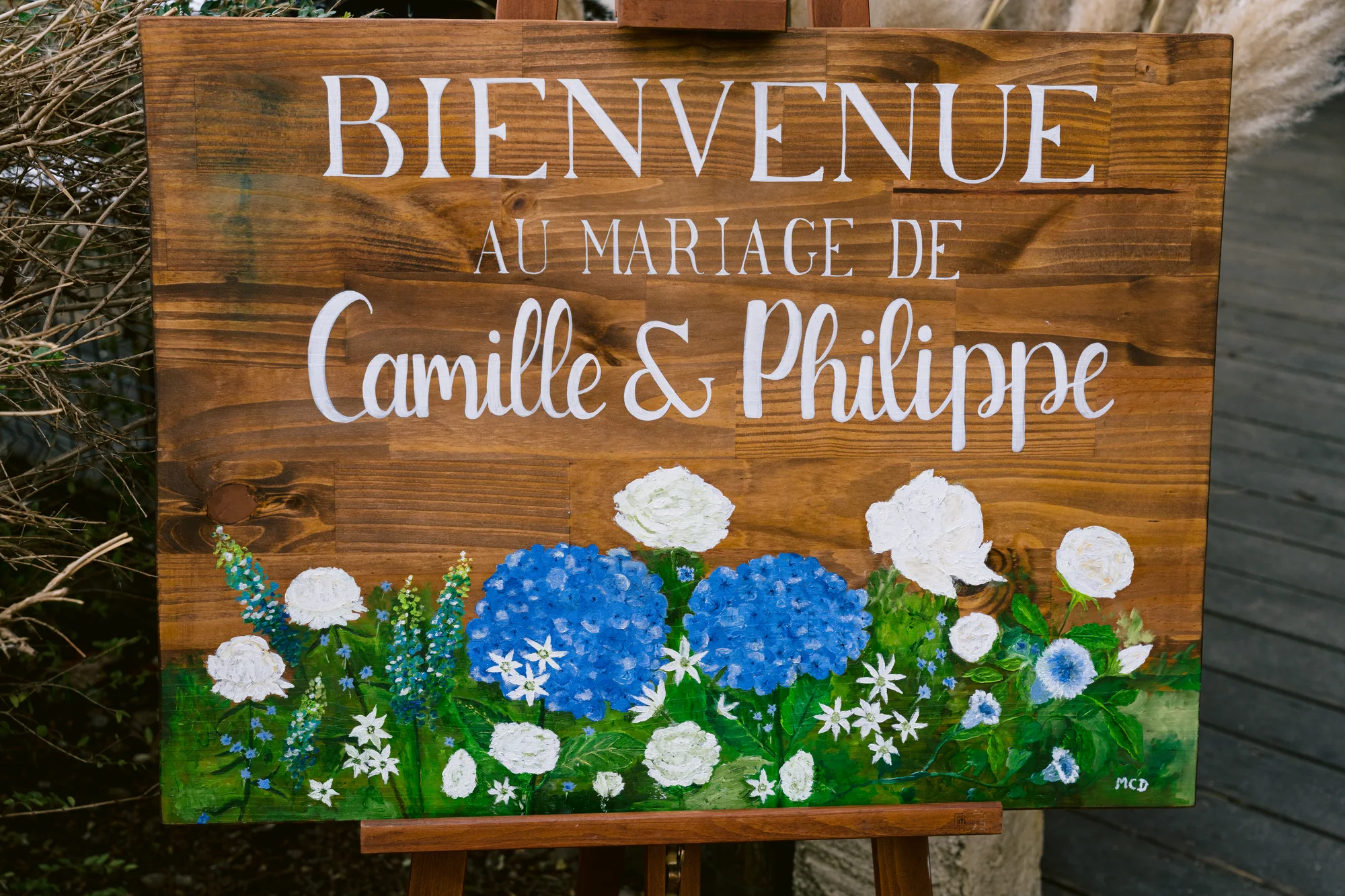 Le panneau de bienvenue de Camille et Philippe